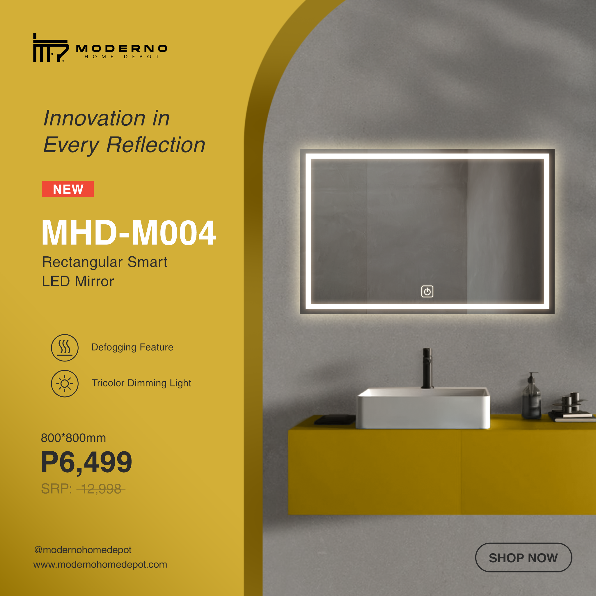 MHD-M004 (Smart LED Mirror - Square Shape) – Moderno Home Depot